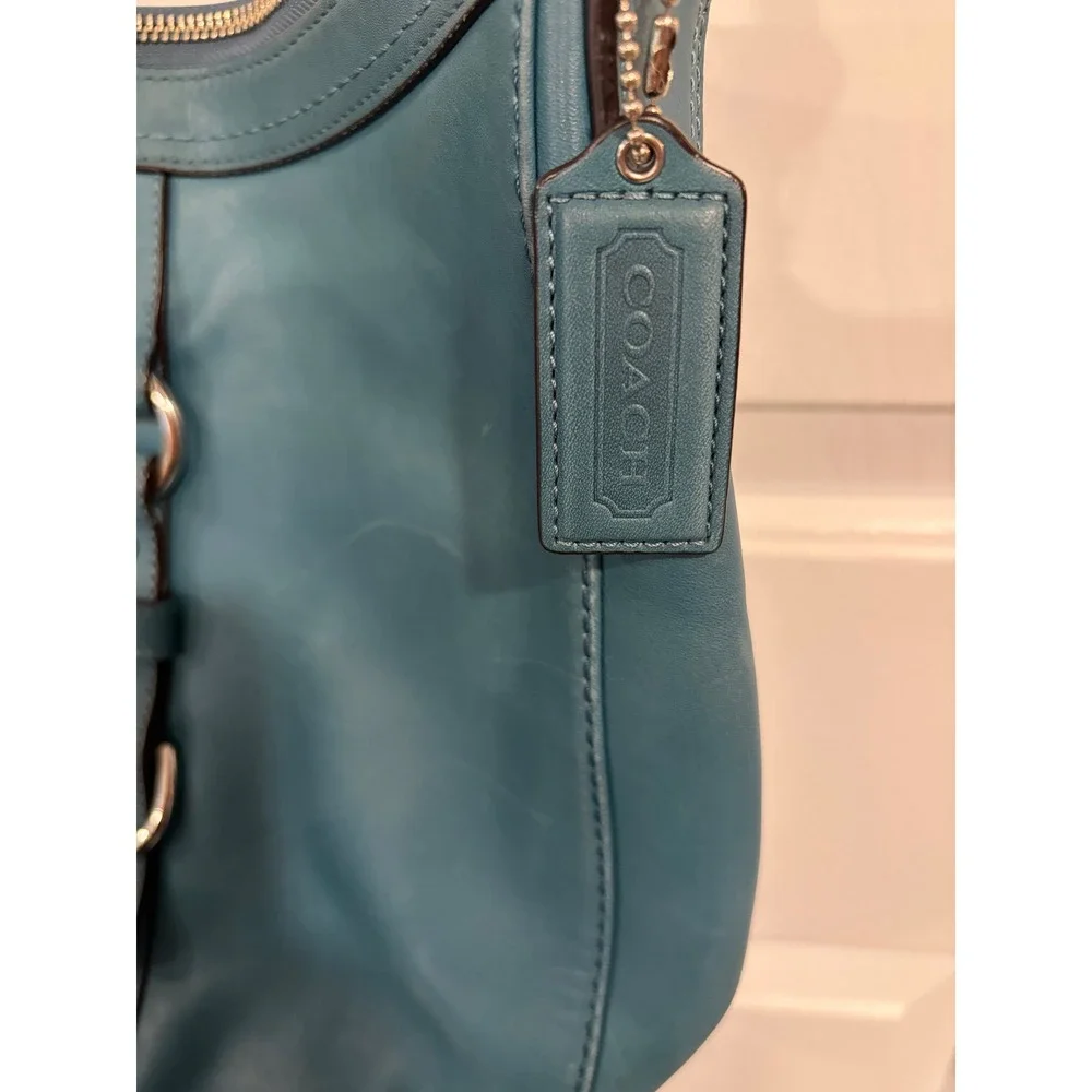 Coach Turquoise Chelsea Leather Buckle Convertible Shoulder Crossbody Hobo Bag